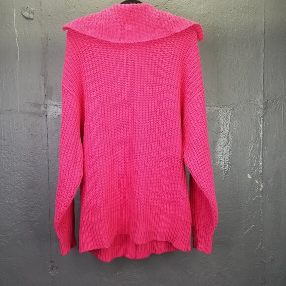 Free People Swim Too Deep Cardigan Sweater S Oversized Chunky Knit Fuchsia Flame - Picture 9 of 16